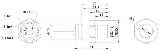 Sensor de presión de silicio OEM de 15 mm con hilo de 1/4 npt para la medición del nivel del líquido 1
